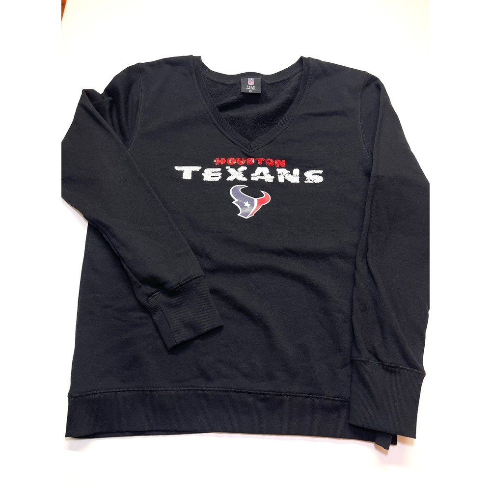 NFL Team Apparel Houston Texans V-Neck Sequin Sweatshirt Black XL H-Town Fan 304